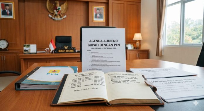 Ilustrasi dokumen agenda kerja Bupati Seluma Teddy Rahman menggelar audiensi dengan PLN ULP Tais terkait keluhan tegangan drop pada Selasa 29 September 2026.